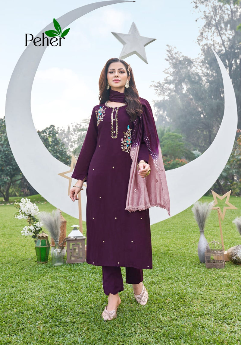 Peher Rivaaz Vol 4 Modal Silk With Fancy Designer Work Kurti Pant & Shaded Dupatta