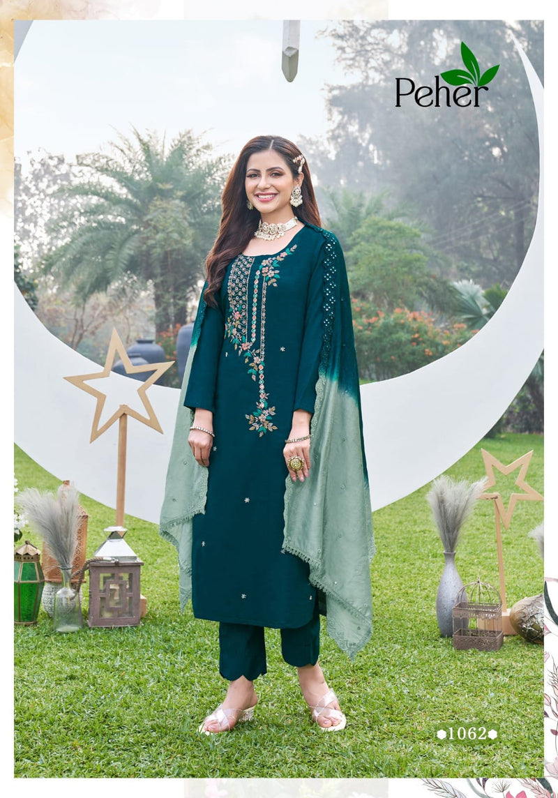 Peher Rivaaz Vol 4 Modal Silk With Fancy Designer Work Kurti Pant & Shaded Dupatta