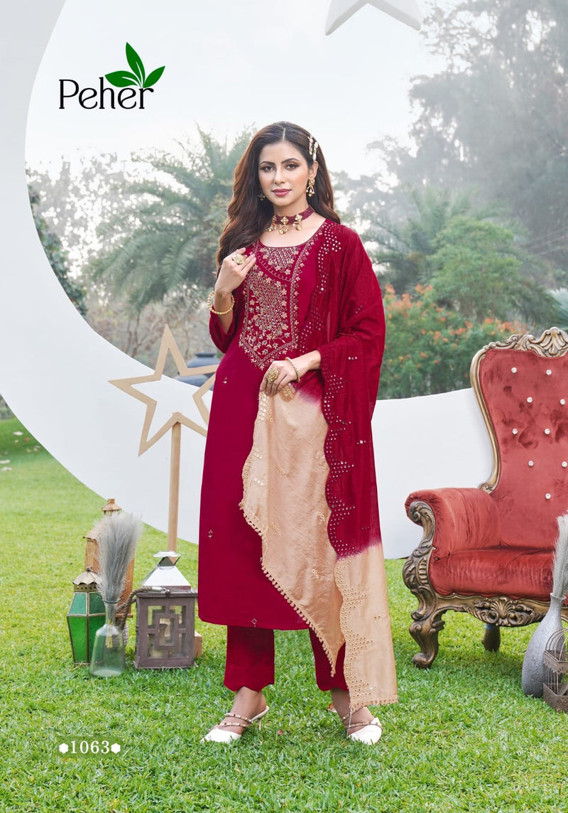 Peher Rivaaz Vol 4 Modal Silk With Fancy Designer Work Kurti Pant & Shaded Dupatta