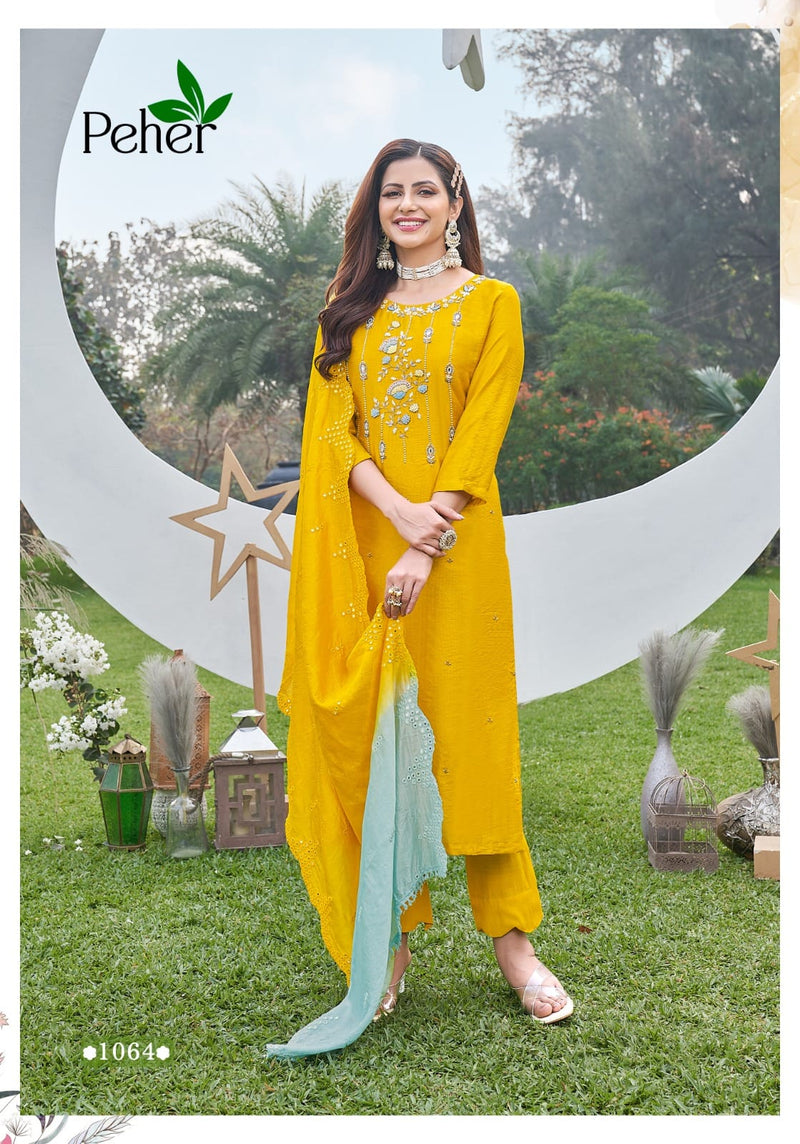 Peher Rivaaz Vol 4 Modal Silk With Fancy Designer Work Kurti Pant & Shaded Dupatta