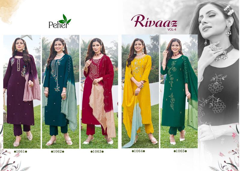 Peher Rivaaz Vol 4 Modal Silk With Fancy Designer Work Kurti Pant & Shaded Dupatta