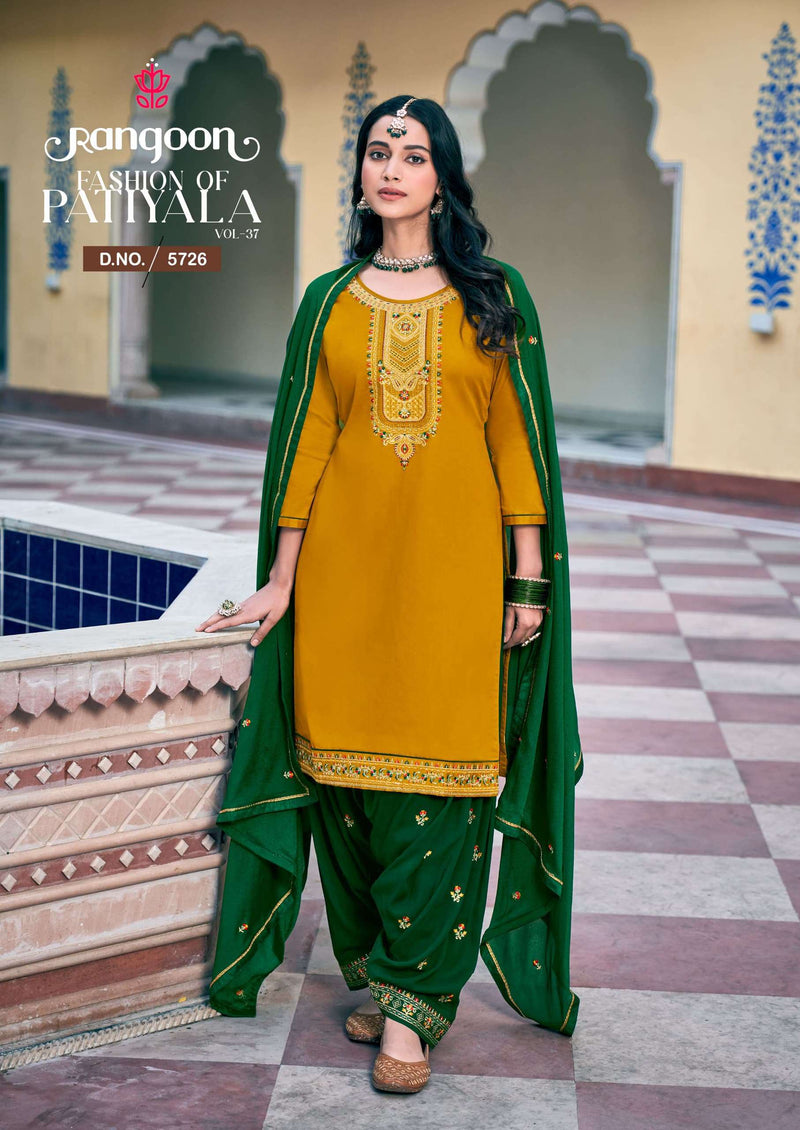 Rangoon Fashion Of Patiyala Vol 37 Jam Silk Embroidered Work Kurti