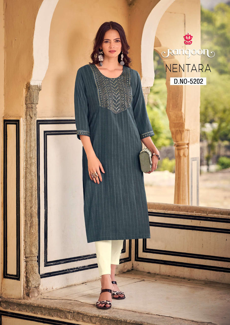 Rangoon Nentara Rayon With Embroidery Sequence Work Designer Daily Wear Kurti