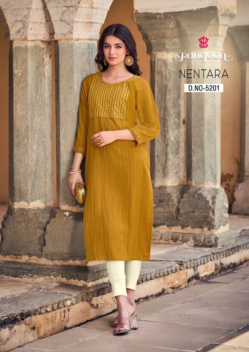 Rangoon Nentara Rayon With Embroidery Sequence Work Designer Daily Wear Kurti