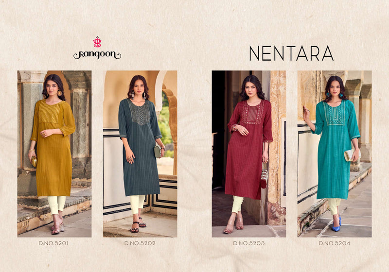 Rangoon Nentara Rayon With Embroidery Sequence Work Designer Daily Wear Kurti