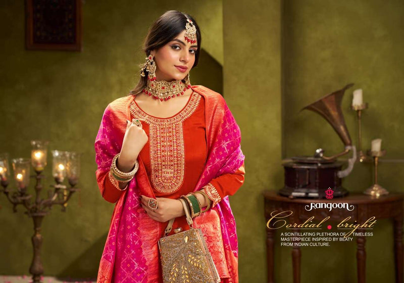 Rangoon Odhani Chinon Silk Fancy Khatli Work Designer Kurti