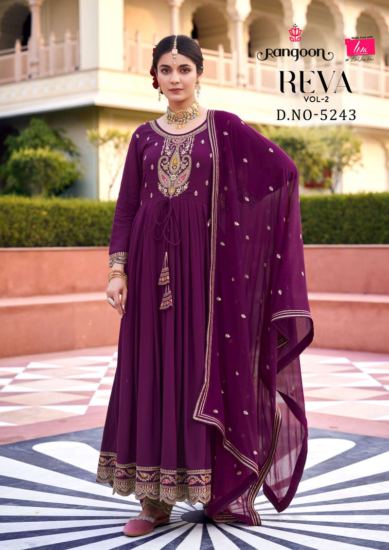 Rangoon Reva Vol 3 Rayon With Heavy Embroidery Work Anarkali Style Combo Set Kurti