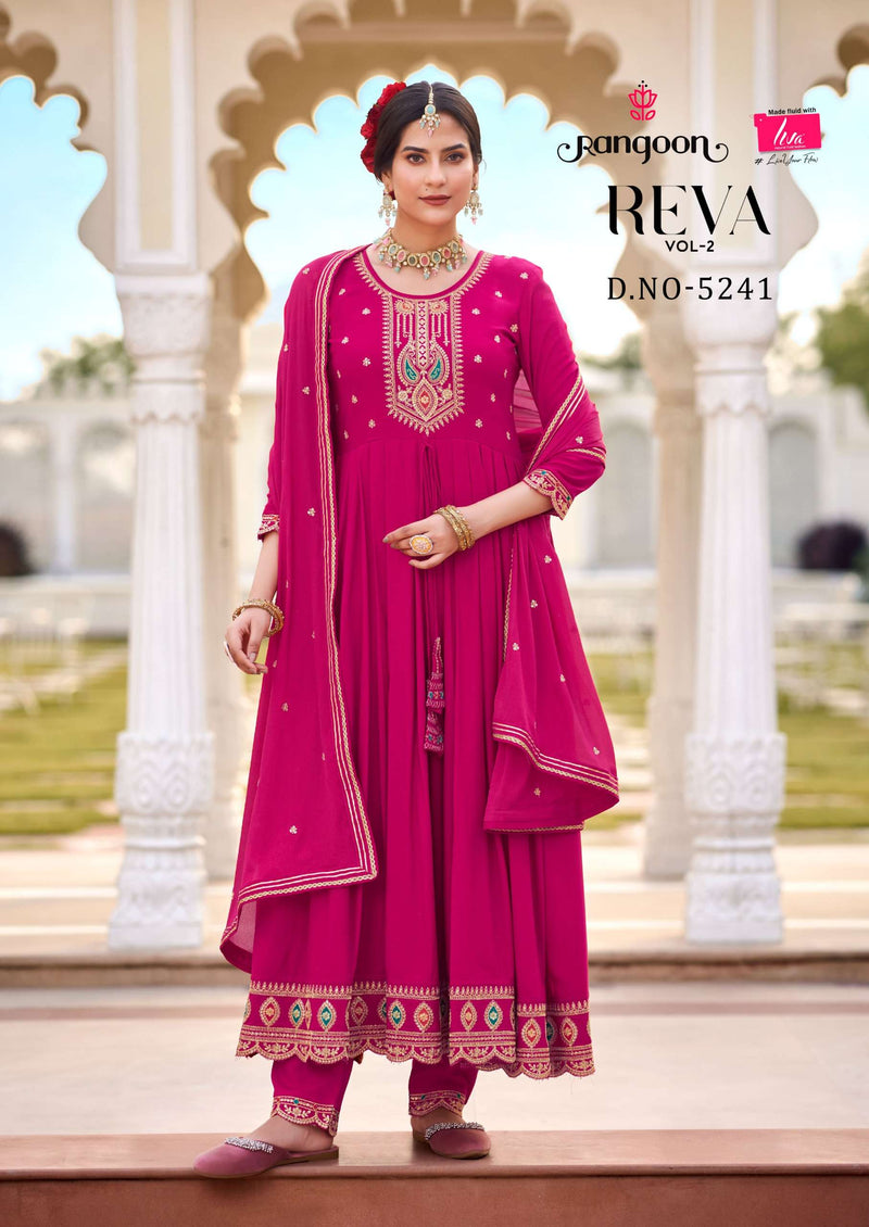 Rangoon Reva Vol 3 Rayon With Heavy Embroidery Work Anarkali Style Combo Set Kurti