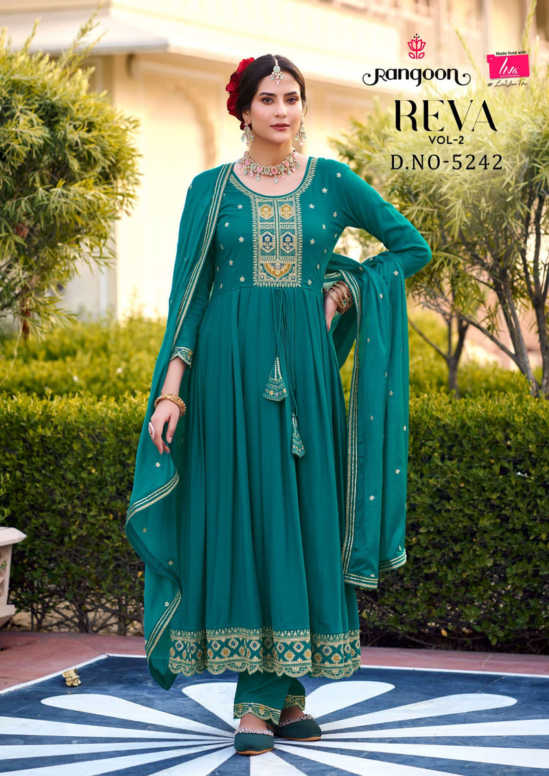 Rangoon Reva Vol 3 Rayon With Heavy Embroidery Work Anarkali Style Combo Set Kurti