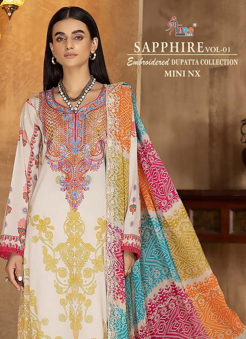 Shree Fabs Shapphire Vol 1 Mini Nx Pure Cotton Print With Self Embroidery Designer Salwar Kameez