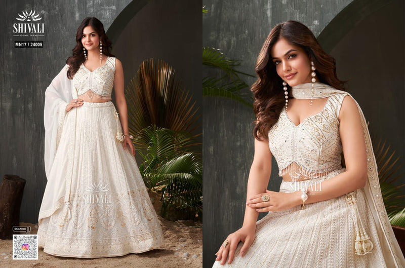 SHIVALI MN17 / 24005 – Elegant Ivory Hand-Embroidered Lehenga Set