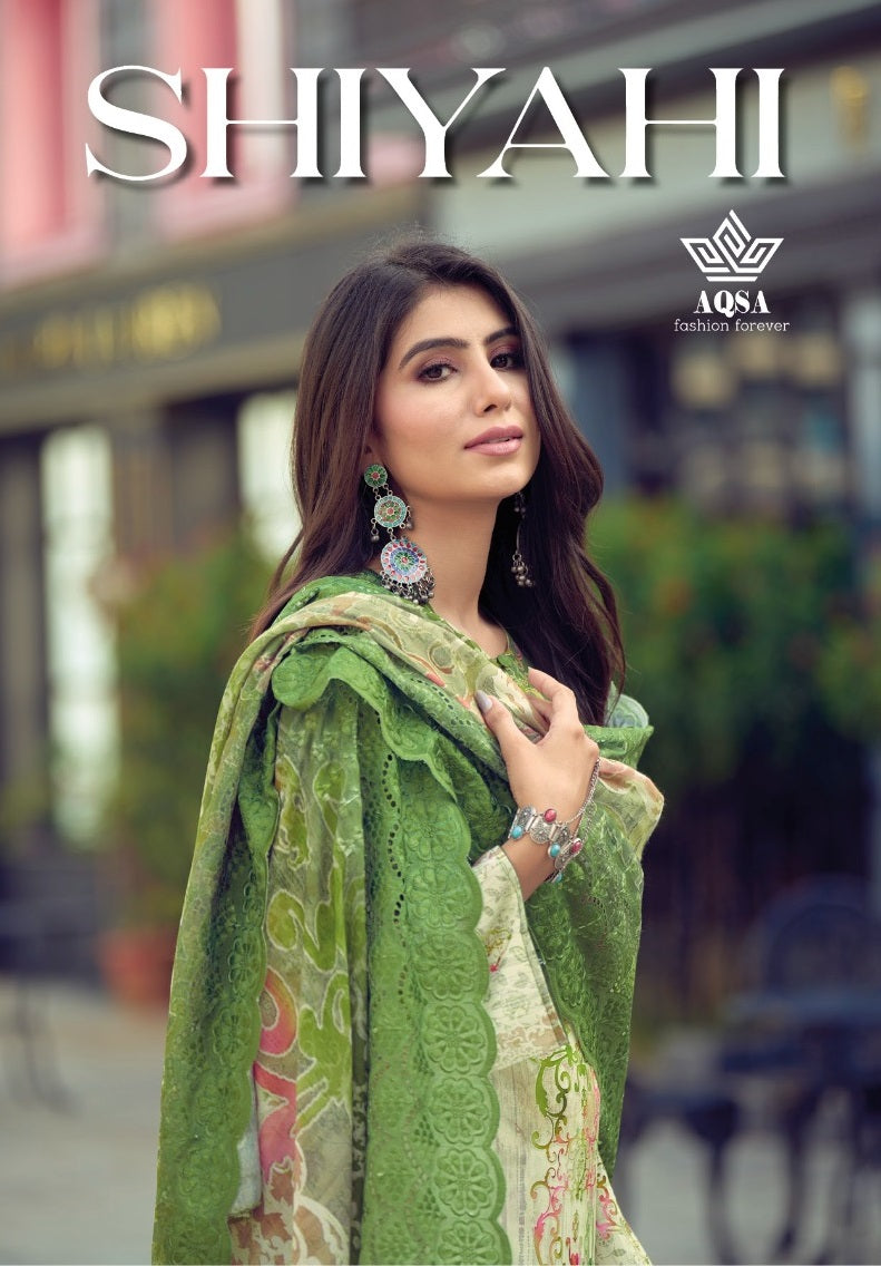 Aqsa Shiyahi Digital Print Silk With Embroidery Designer Fancy Suits