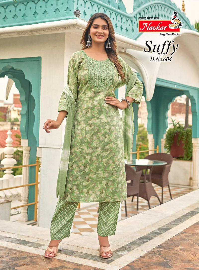 Navkar Suffy Vol 6 Rayon Foil Print With Embroidery Work Fancy Kurti Combo Set