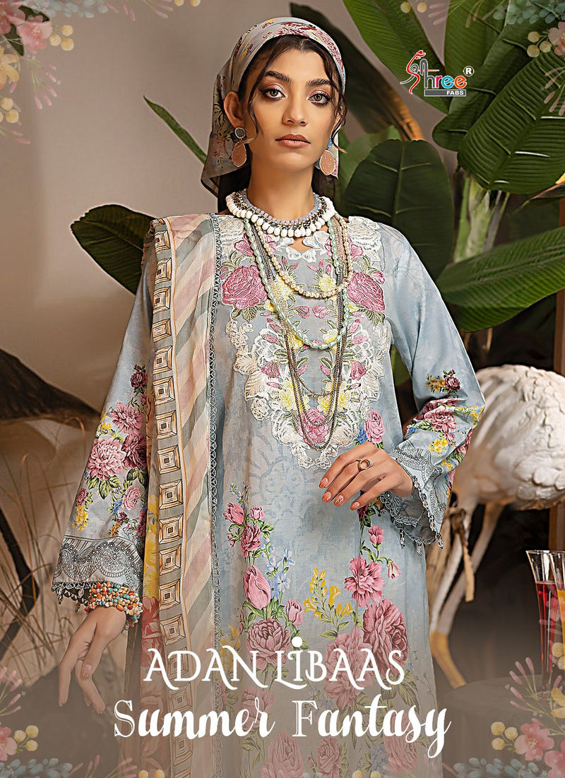 Shree Fabs Adan Libaas Summer Fantasy Pure Cotton Print With Fancy Embrodered Salwar Kameez