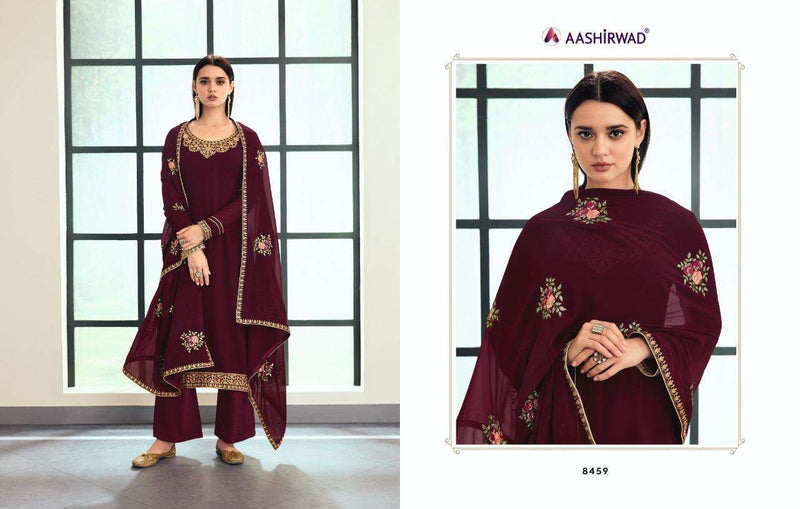 Aashirwad Creation Sunehri Georgette Heavy Embroidery Work Fancy Designer Partywear Salwar Kameez