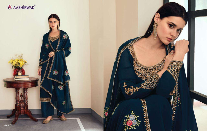 Aashirwad Creation Sunehri Georgette Heavy Embroidery Work Fancy Designer Partywear Salwar Kameez