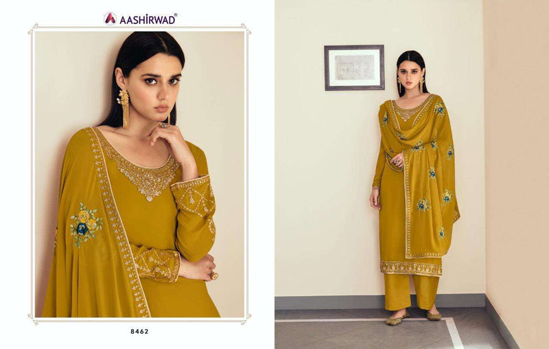 Aashirwad Creation Sunehri Georgette Heavy Embroidery Work Fancy Designer Partywear Salwar Kameez