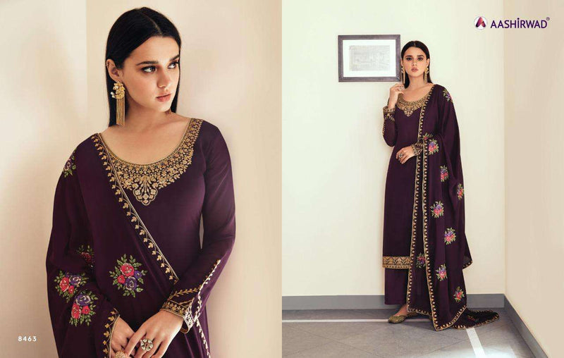 Aashirwad Creation Sunehri Georgette Heavy Embroidery Work Fancy Designer Partywear Salwar Kameez