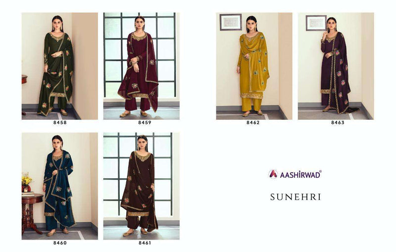 Aashirwad Creation Sunehri Georgette Heavy Embroidery Work Fancy Designer Partywear Salwar Kameez