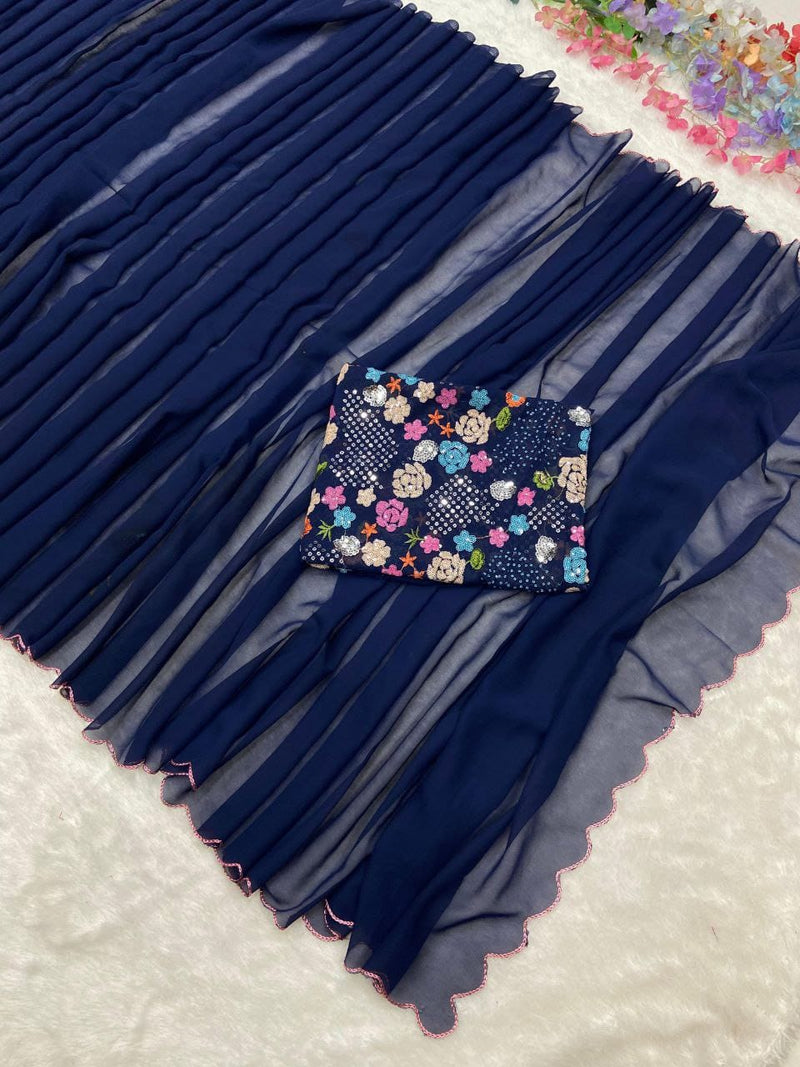 SYF Dress Code ASN Luxe Edition Premium Georgette Saree Adorned with Exquisite Arca Cutwork Embellished Border