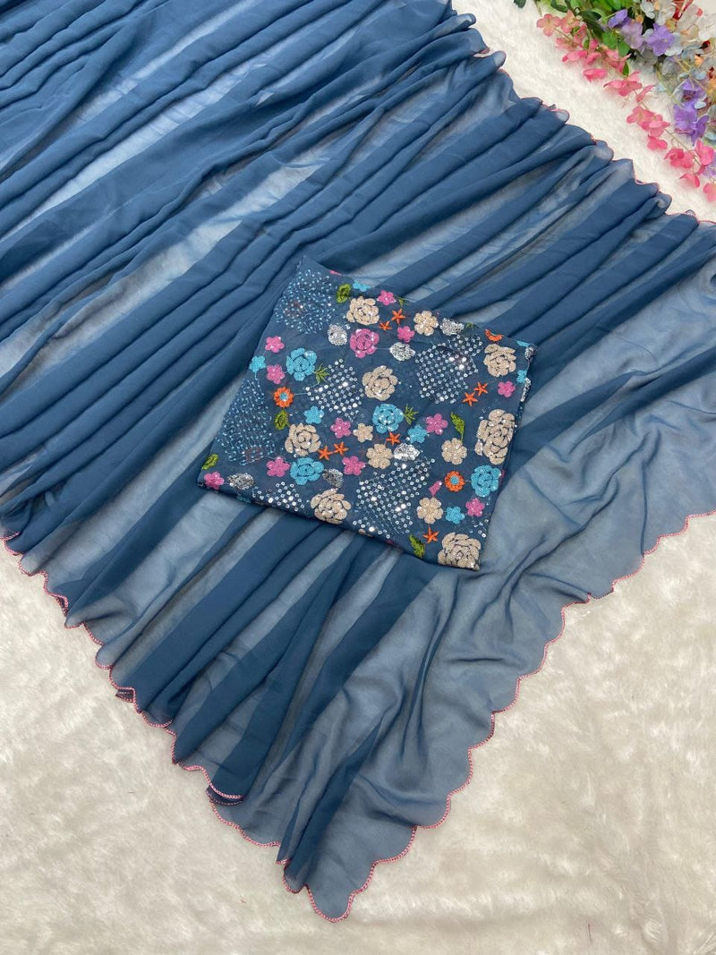 SYF Dress Code ASN Luxe Edition Premium Georgette Saree Adorned with Exquisite Arca Cutwork Embellished Border