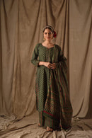 SYF Green Fogg Elegant Printed Rayon Kurta Set with Chanderi Dupatta