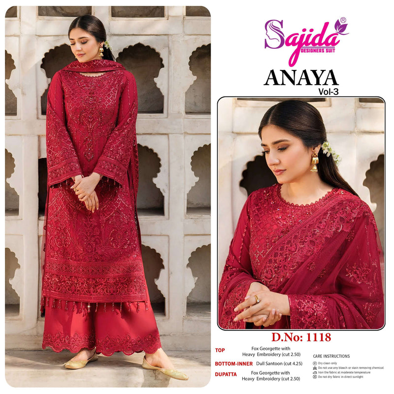 Sajida Designer Dno 1116-1117-1118 Pure Georgette Embroidered Pakistani Suit