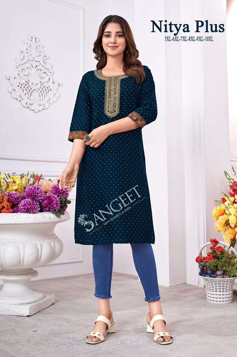 Sangeet Nitya Rayon Gold Khadi Print Embroidery Codding Sequence Work Set Of Kurti