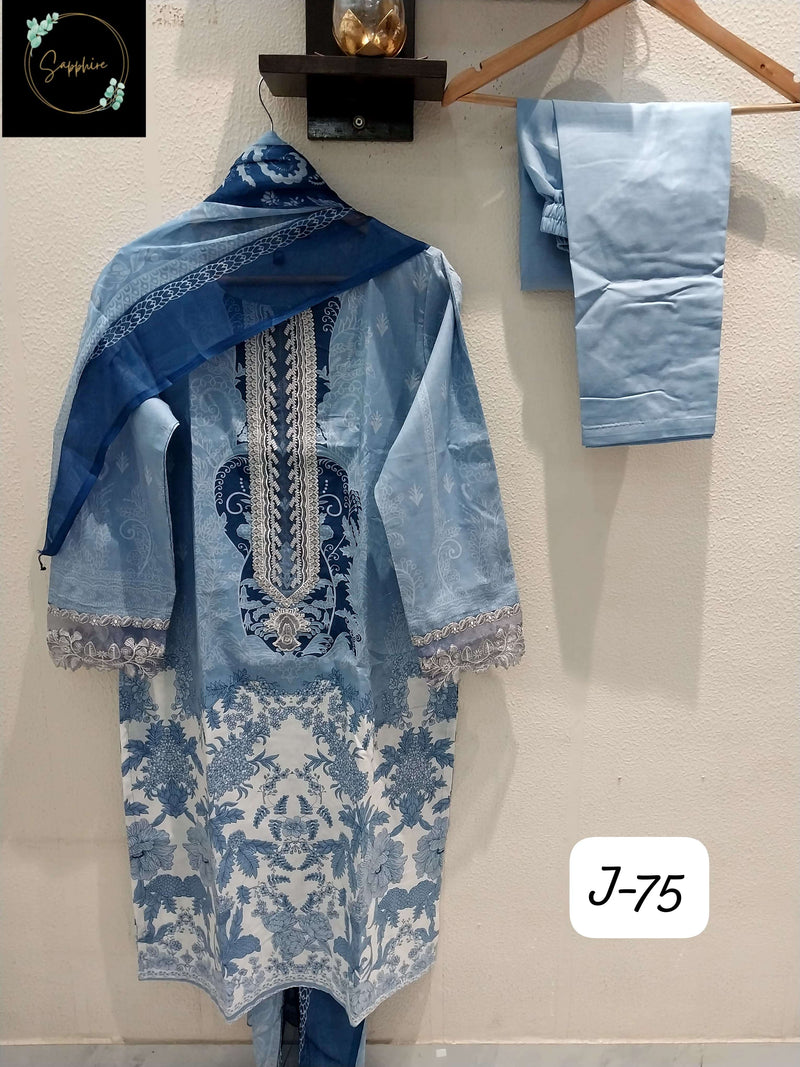 Sapphire Jazmin Vol 75 Lawn Cotton With Patch Work Designer Pret Kurti