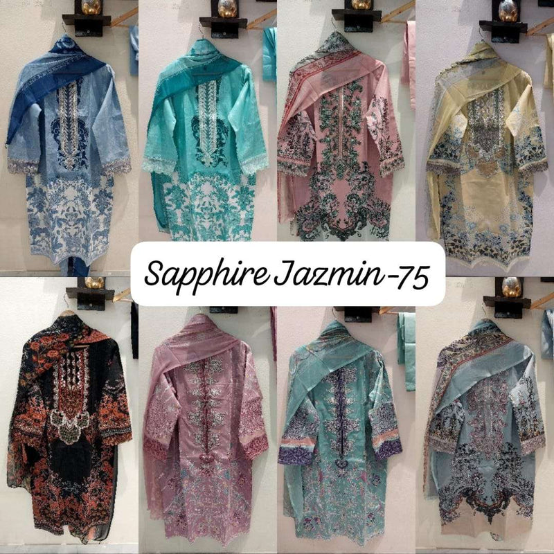 Sapphire Jazmin Vol 75 Lawn Cotton With Patch Work Designer Pret Kurti