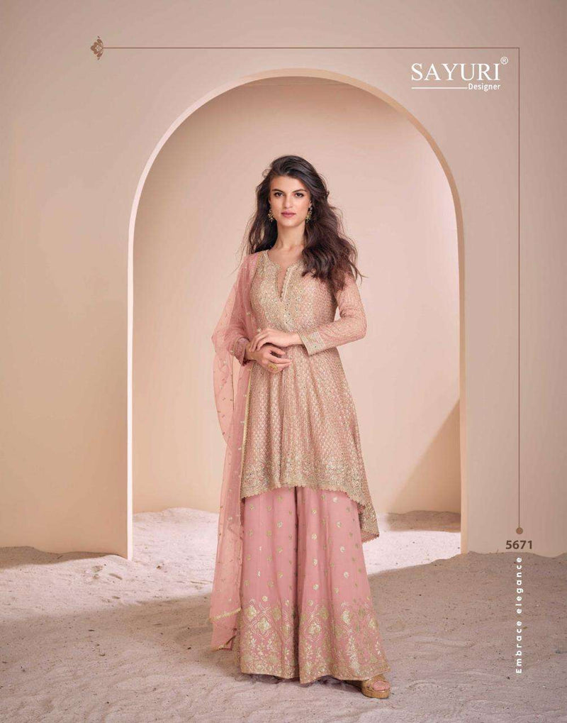 Sayuri Designer Aayna Georgette Embroidered Sarovski Handwork Partywear Suit