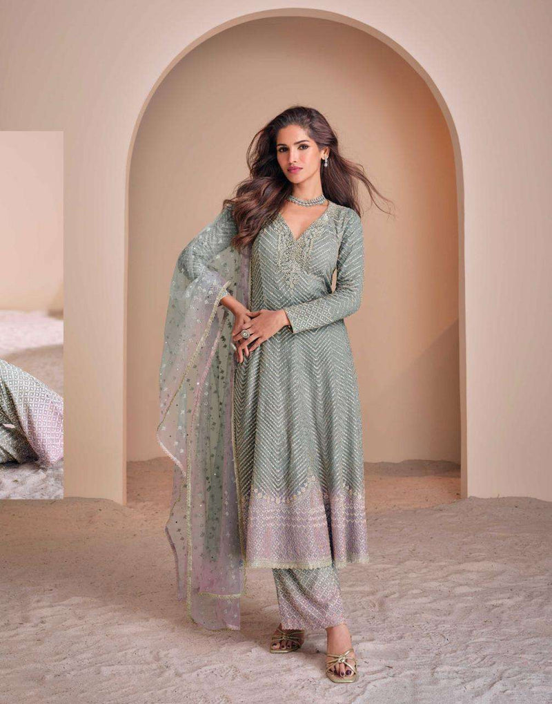 Sayuri Designer Aayna Georgette Embroidered Sarovski Handwork Partywear Suit