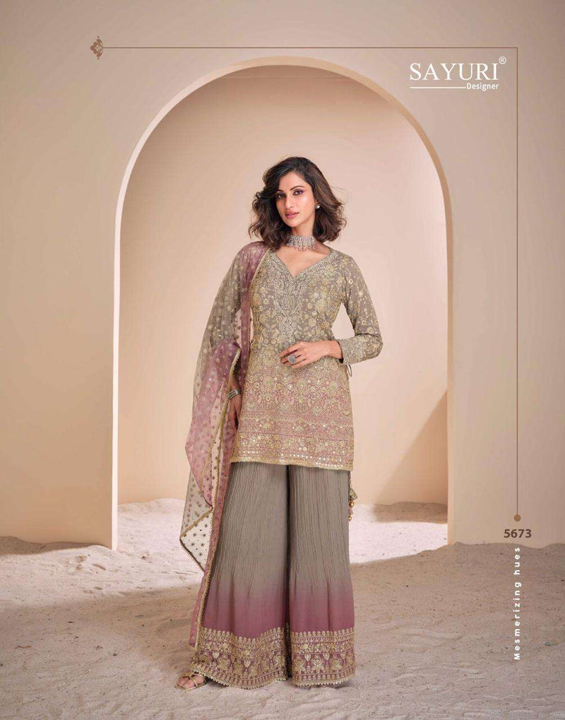 Sayuri Designer Aayna Georgette Embroidered Sarovski Handwork Partywear Suit