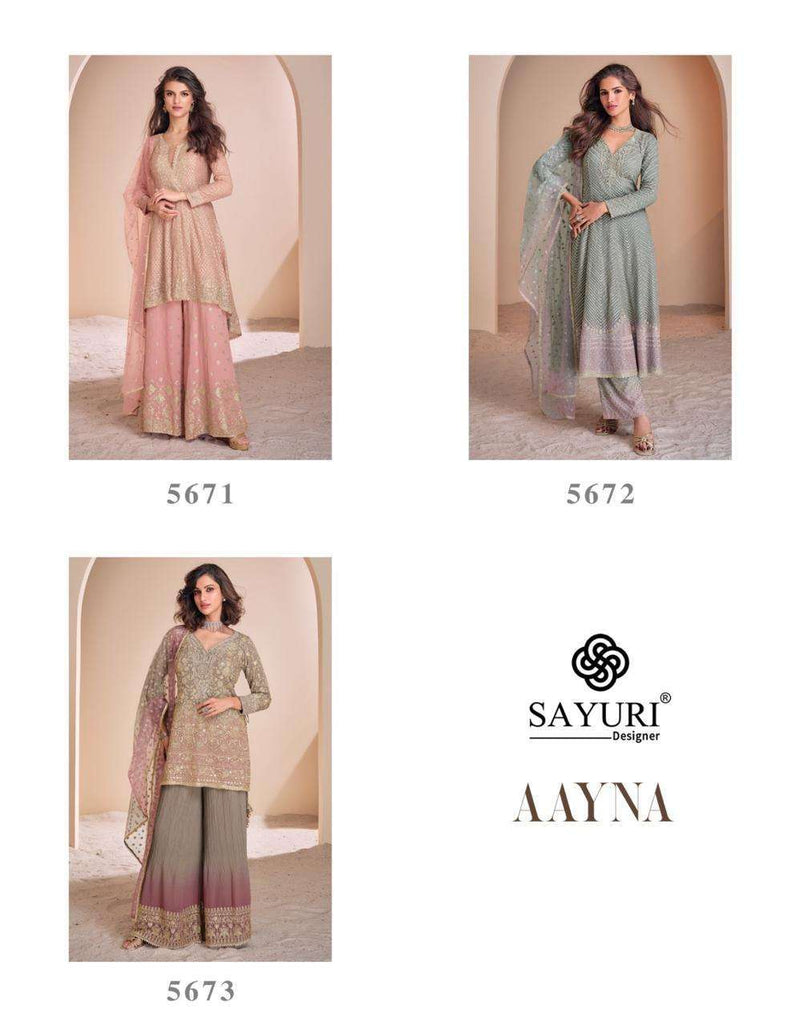 Sayuri Designer Aayna Georgette Embroidered Sarovski Handwork Partywear Suit