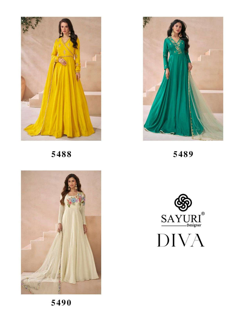 Sayuri Designer Diva Premium Silk Embroidered Fancy Wear Gown Kurti