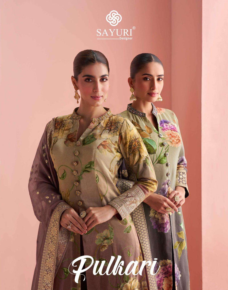 Sayuri Designer Pulkari Premium Silk Embroidered Jacquard Designer Kurti