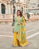 Sayuri Designer Taj Premium Simar Silk Jacqard Embroidered Sharara Suit