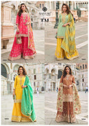 Sayuri Designer Taj Premium Simar Silk Jacqard Embroidered Sharara Suit