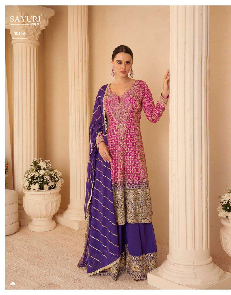 Sayuri Designer Sandhya Premium Georgette Embroidered Zarkan Work Suit