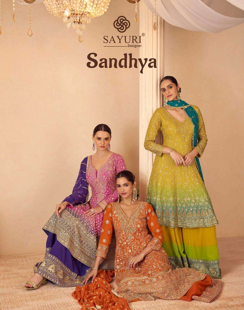 Sayuri Designer Sandhya Premium Georgette Embroidered Zarkan Work Suit