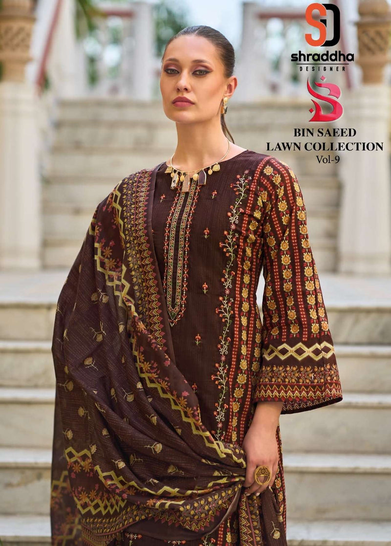 Shraddha Designer Bin Saeed Vol 9 Pure Cotton Embroidery Work Salwar Suit