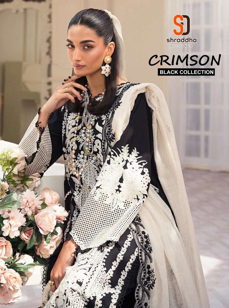 Shraddha Designer Crimson Black Collection Pure Cotton Embroidery Work Salwar Suit