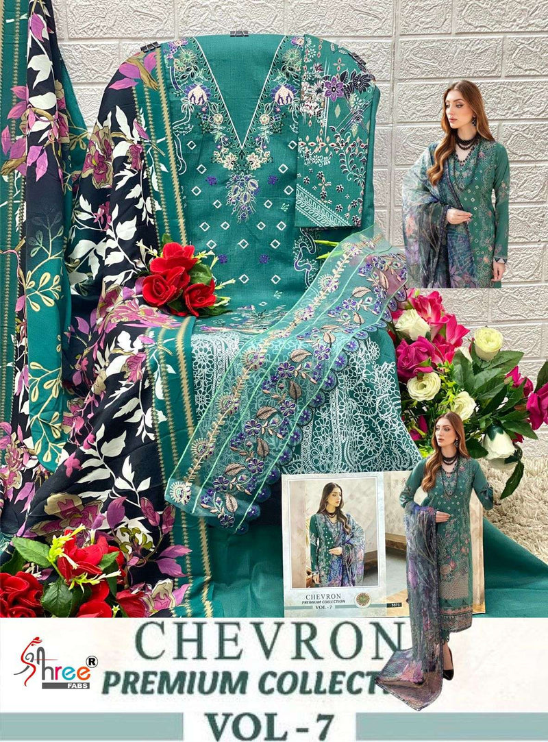 Shree Fabs Chevron Premium Collection Vol 7  Cotton Print With Heavy Self Embroidery With Patch Salwar Suit