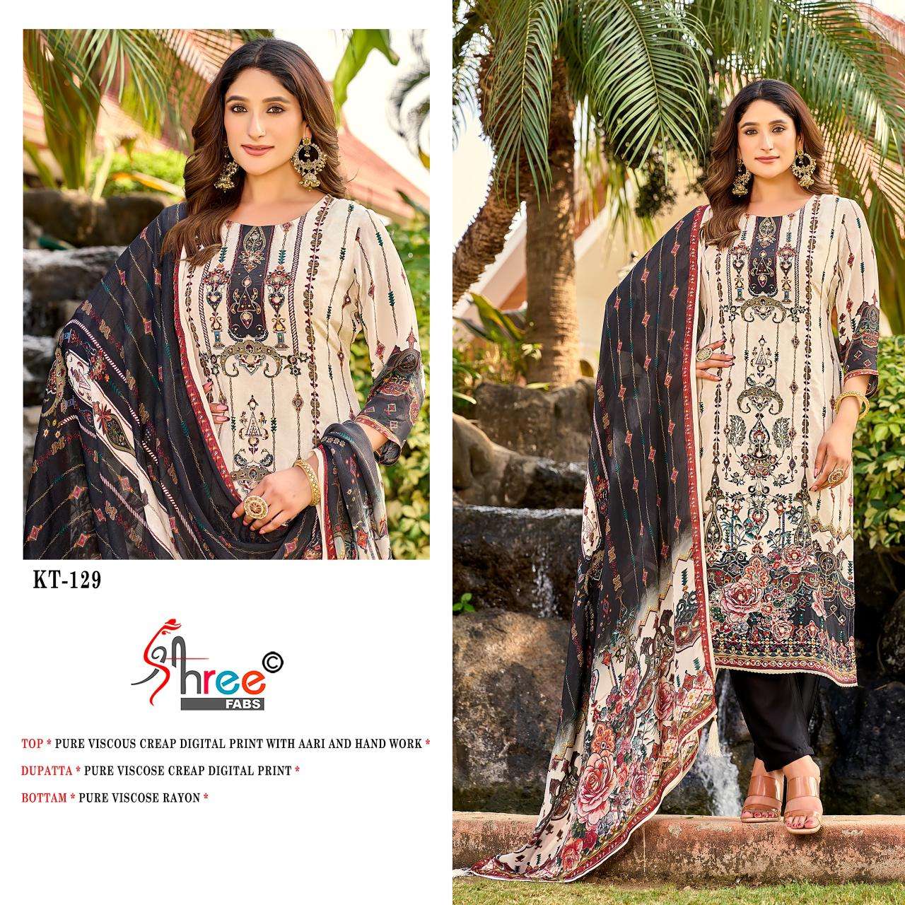 Shree Fabs KT 129 Pure Viscose Crepe Digital Print Handwork Salwar Suit