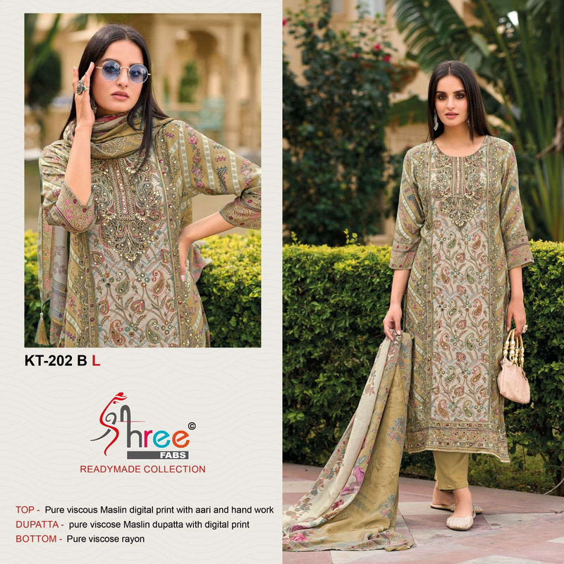 Shree Fabs Kt 202 Pure Viscose Maslin Digital Print Handwork Pret Kurti