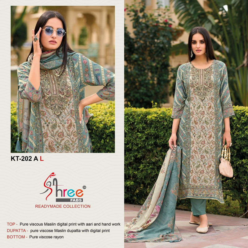 Shree Fabs Kt 202 Pure Viscose Maslin Digital Print Handwork Pret Kurti