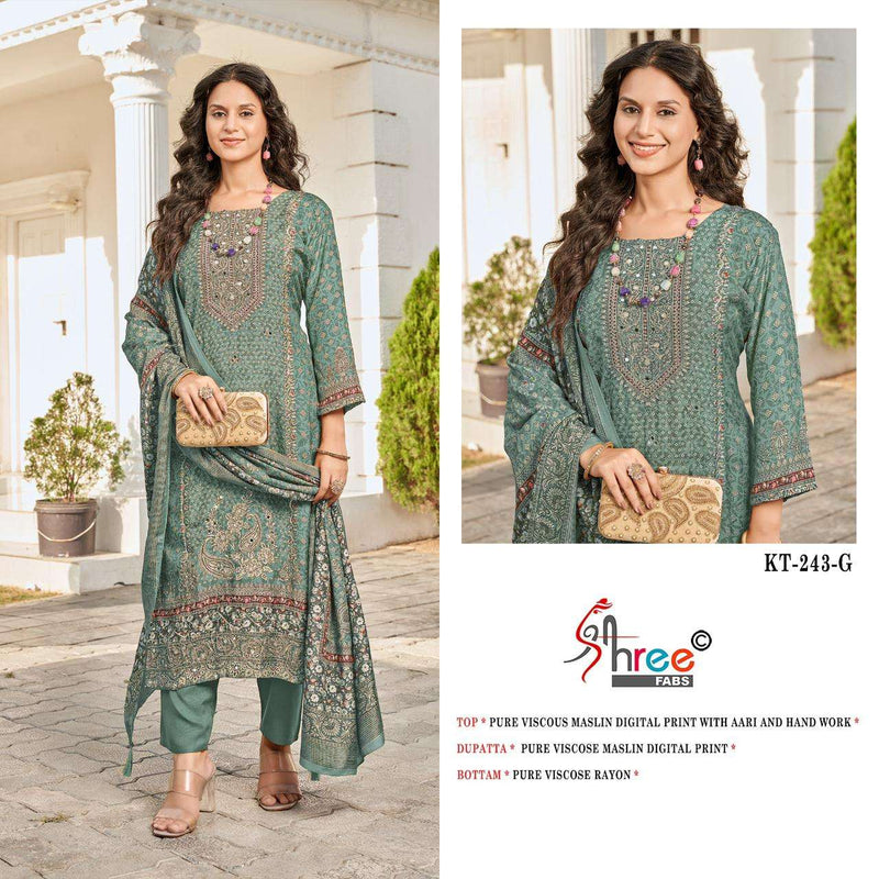 Shree Fabs Kt 243 Pure Viscose Maslin Digital Print Work Salwar Suit