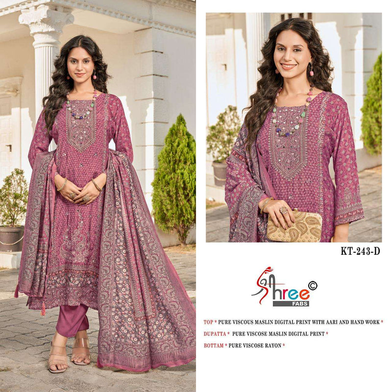 Shree Fabs Kt 243 Pure Viscose Maslin Digital Print Work Salwar Suit