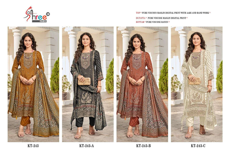 Shree Fabs Kt 243 Pure Viscose Maslin Embroidered Handwork Salwar Kameez