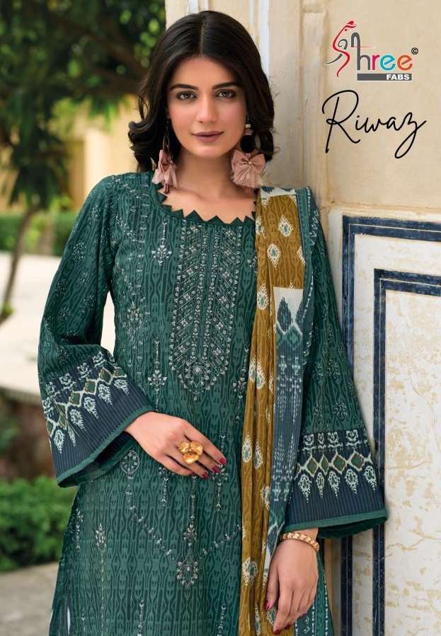 Shree Fabs Riwaz Pure Cotton Self Embroidered Work Salwar Suit